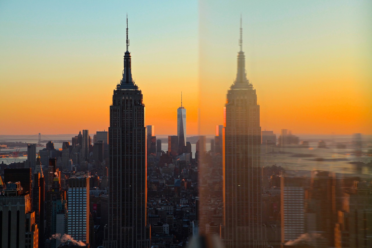 empire state building, reflection, new york